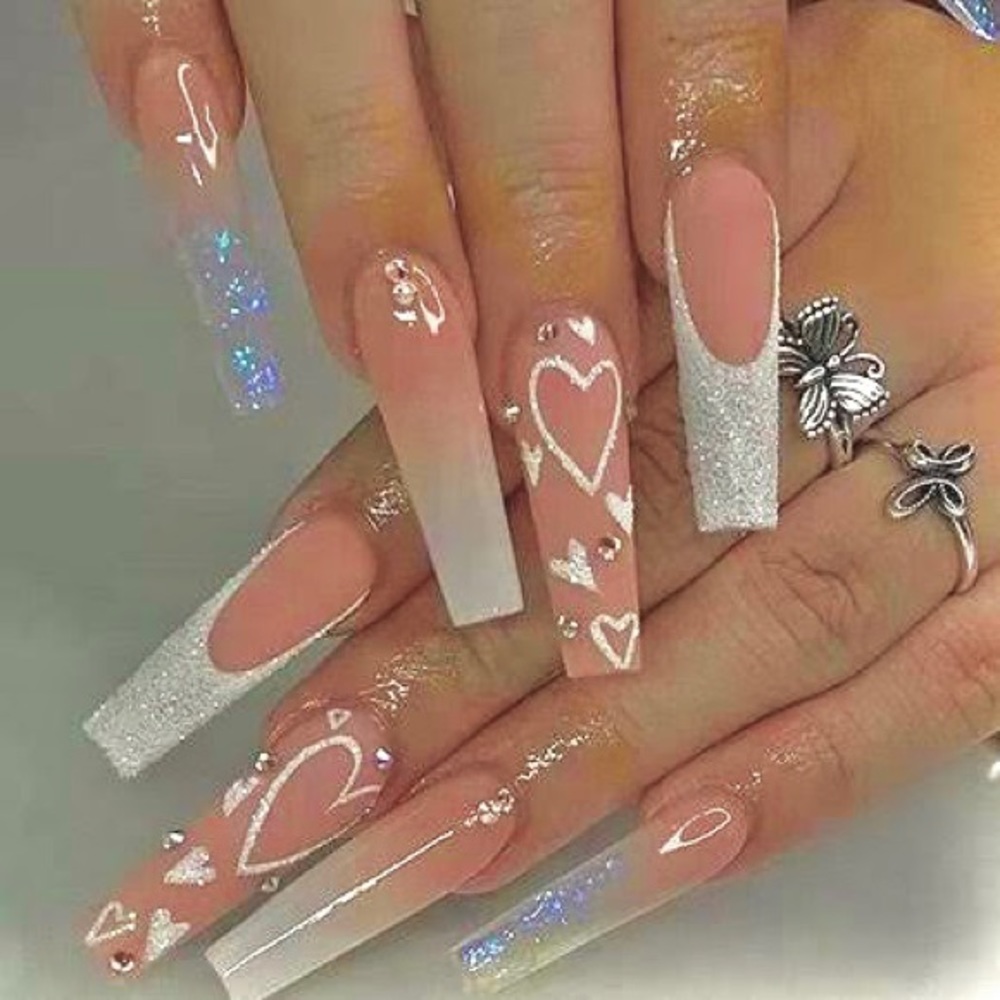 Acrylic nails white silver